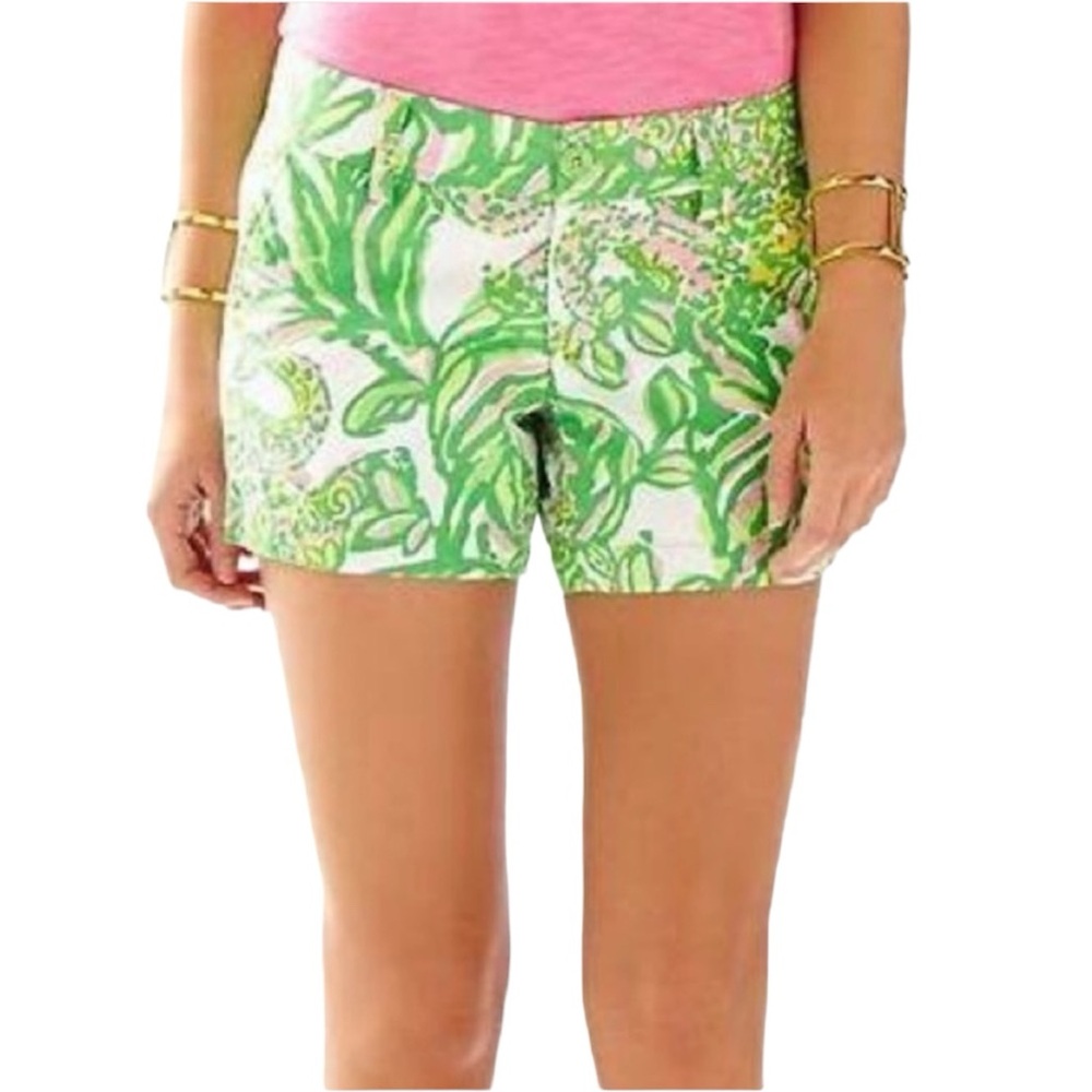 Lilly Pulitzer White Seeing Pink, Green, Yellow Elephant Callahan Shorts Size 00 - Picture 14 of 14